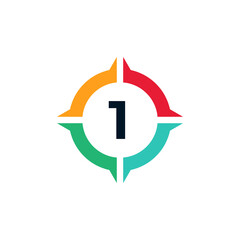 Colorful Number 1 Inside Compass Logo Design Template Element
