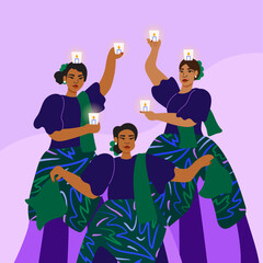 Illustration of women performing Philippine folk candle dance