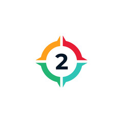 Colorful Number 2 Inside Compass Logo Design Template Element