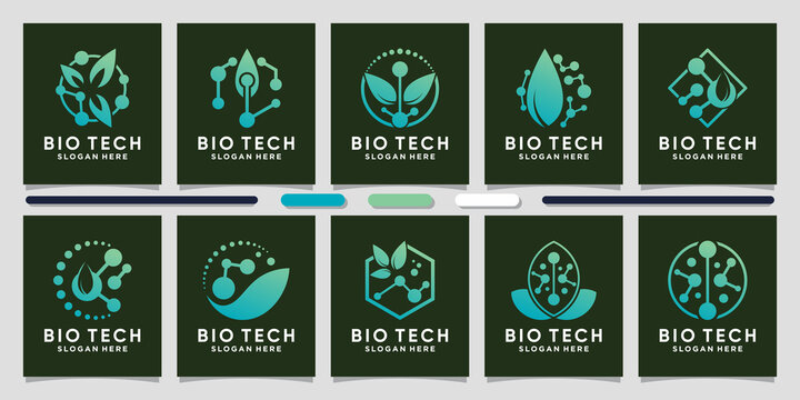 Set bundle of bio technology logo design with creative element Premium Vector