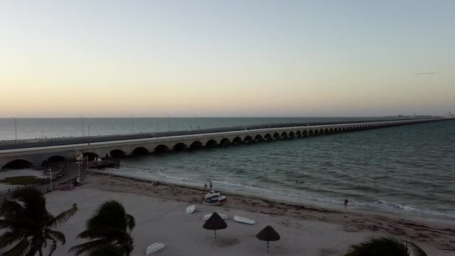 Aerial View of a Sunset at a Beach Town in the Gulf of Mexico