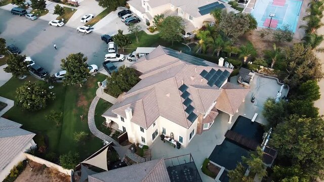 Aerial View Of Wedding Location With Big White Houses and Cars. Rancho Cucamonga, CA.
