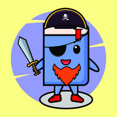 Book pirate character with hat and holding sword  cute style design for t shirt, sticker, logo element