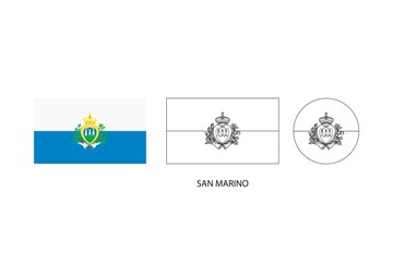 San Marino flag 3 versions, Vector illustration, Thin black line of rectangle and the circle on white background.