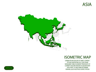 Green isometric map of Asia elements white background for concept map easy to edit and customize. eps 10