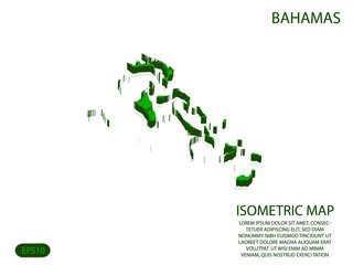 Green isometric map of Bahamas elements white background for concept map easy to edit and customize. eps 10