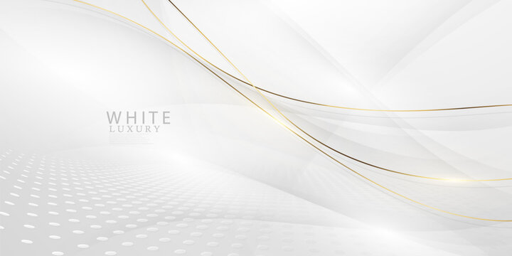 Abstract white and gray background with gorgeous golden line decoration. Luxurious.