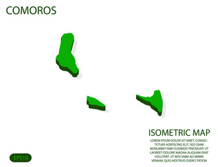 Green isometric map of Comoros elements white background for concept map easy to edit and customize. eps 10