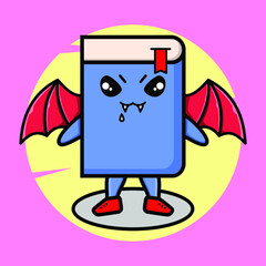 Book mascot cartoon character as dracula with wings in cute style for t-shirt, sticker, logo element, poster