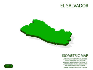 Green isometric map of El Salvador elements white background for concept map easy to edit and customize. eps 10