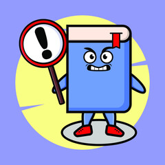 A cartoon mascot illustration book with exclamation sign board vector image cute style design for t shirt, sticker, logo element for t-shirt, sticker, logo element