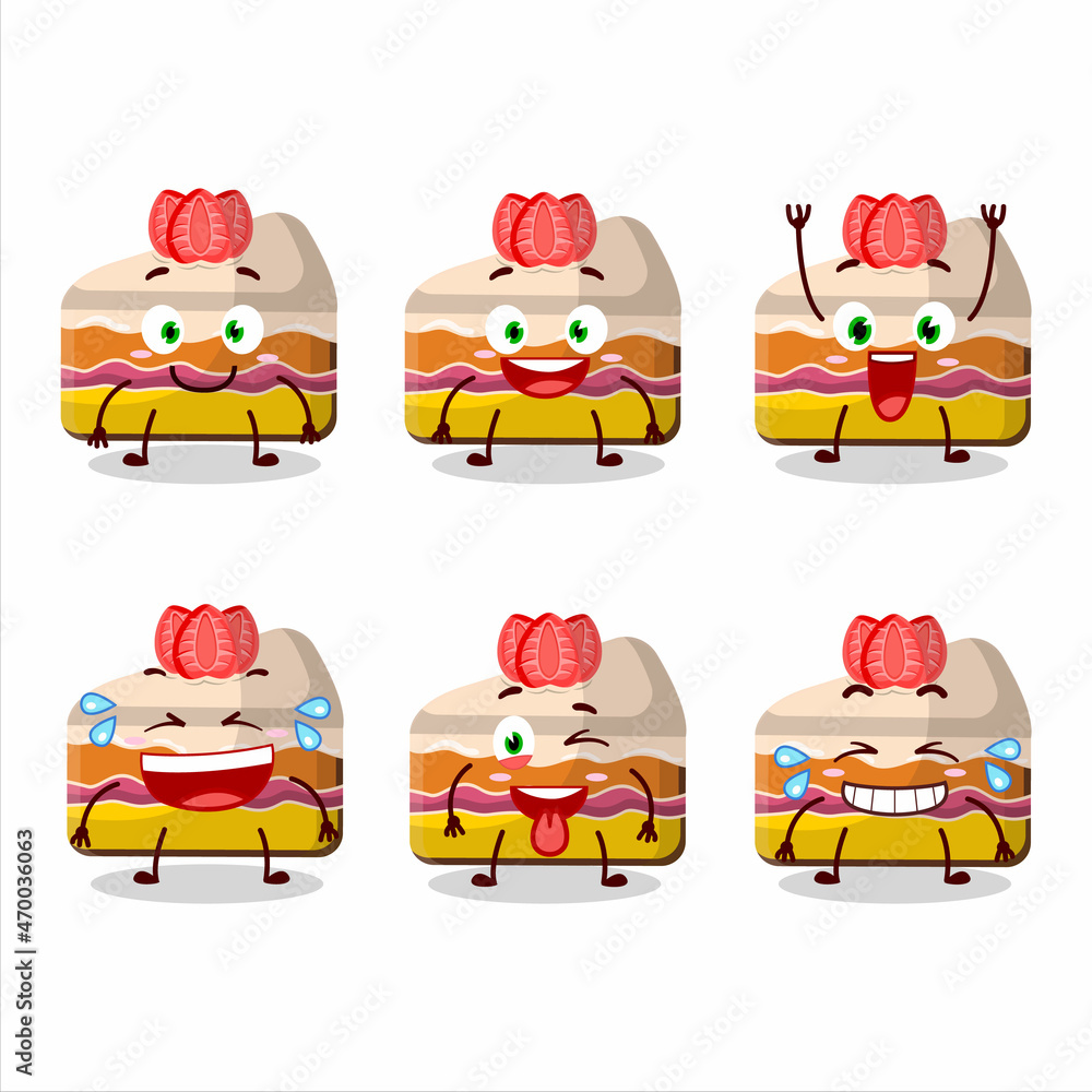 Poster Cartoon character of slice of strawberry pudding cake with smile expression