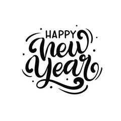 Happy New Year for Happy holidays greeting card. Vector Lettering celebration logo. Typography for winter holidays. Calligraphic poster on white background.Postcard motive