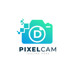 Letter D Inside Camera Photo Pixel Technology Logo Design Template