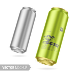 Gray metallic drink can mockup. Vector illustration.