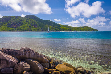 A view from the far side on Ile Moyenne island in Sainte Anne Marine National Park in Seychelles