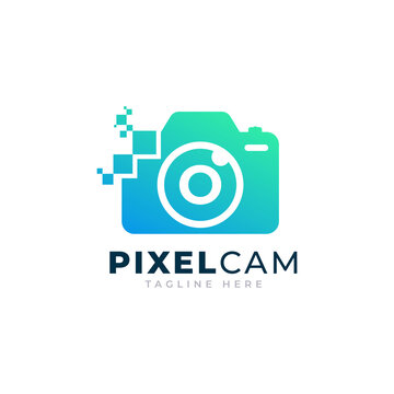 Letter O Inside Camera Photo Pixel Technology Logo Design Template