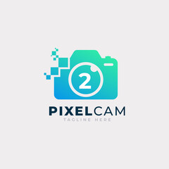 Number 2 Inside Camera Photo Pixel Technology Logo Design Template