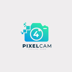 Number 4 Inside Camera Photo Pixel Technology Logo Design Template