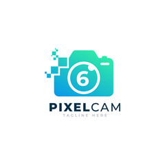Number 6 Inside Camera Photo Pixel Technology Logo Design Template