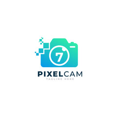 Number 7 Inside Camera Photo Pixel Technology Logo Design Template