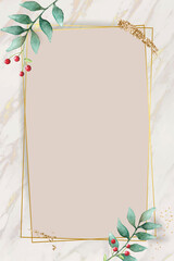 Christmas golden rectangle frame on beige background vector