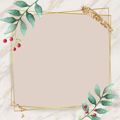 Christmas golden rectangle frame on beige background vector
