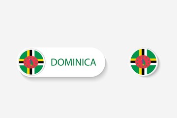 Dominica button flag in illustration of oval shaped with word of Dominica. And button flag Dominica.