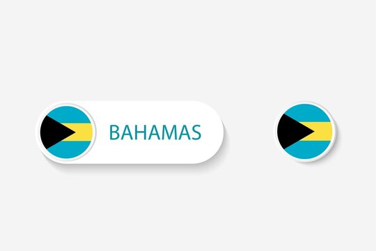Bahamas button flag in illustration of oval shaped with word of Bahamas. And button flag Bahamas.