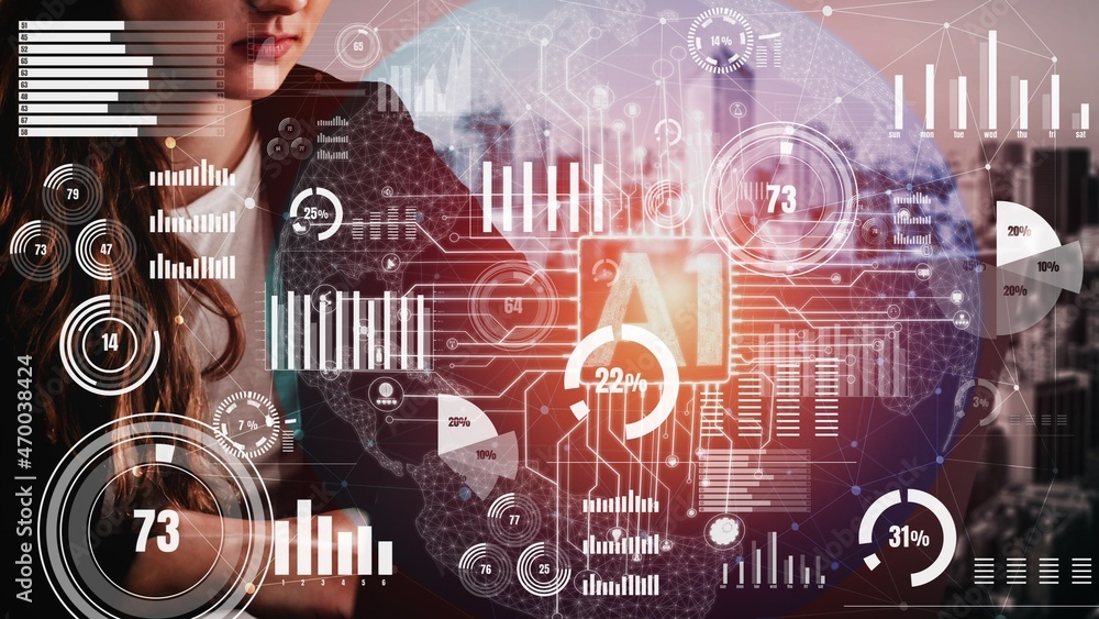 Poster conceptual business dashboard for financial data analysis . 3d render computer graphic .