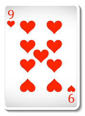 Nine of Hearts Playing Card Isolated