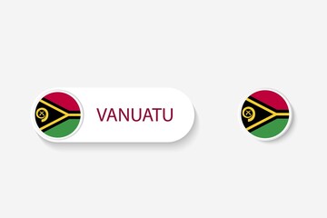 Vanuatu button flag in illustration of oval shaped with word of Vanuatu. And button flag Vanuatu.