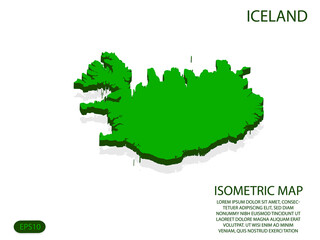 Green isometric map of Iceland elements white background for concept map easy to edit and customize. eps 10