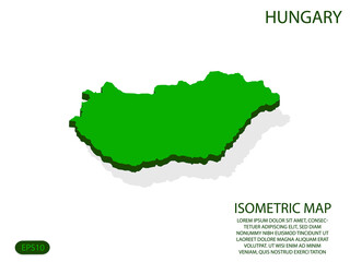 Green isometric map of Hungary elements white background for concept map easy to edit and customize. eps 10