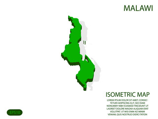 Green isometric map of Malawi elements white background for concept map easy to edit and customize. eps 10