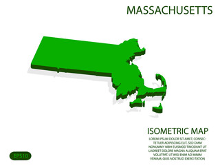 Green isometric map of Massachusetts elements white background for concept map easy to edit and customize. eps 10