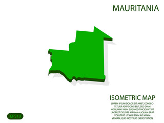 Green isometric map of Mauritania elements white background for concept map easy to edit and customize. eps 10