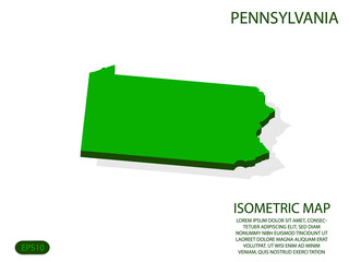Green isometric map of Pennsylvania elements white background for concept map easy to edit and customize. eps 10