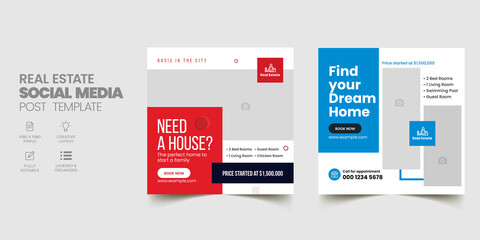 Post Template Real Estate Business Marketing Social Media Banner and square flyer poster. Editable Promotion corporate Web Banner Stories Ads