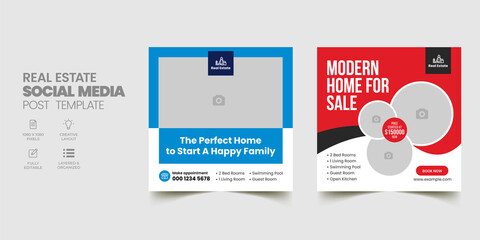 Post Template Real Estate Business Marketing Social Media Banner and square flyer poster. Editable Promotion corporate Web Banner Stories Ads