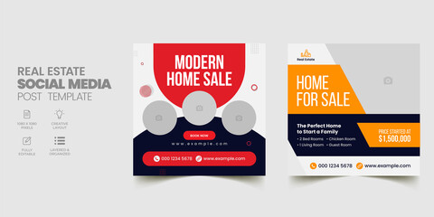Post Template Real Estate Business Marketing Social Media Banner and square flyer poster. Editable Promotion corporate Web Banner Stories Ads