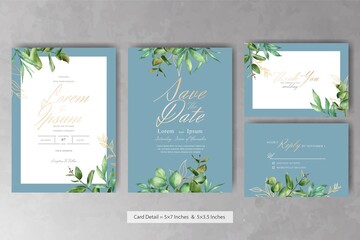 Set of Elegant Watercolor Wedding Invitation Card Template