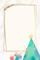 Gold frame with Christmas tree pattern background vector