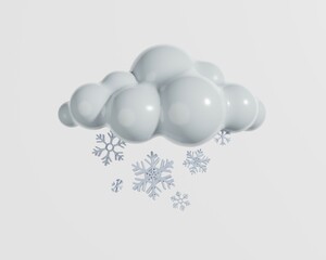 Weather icon cloud and snow isolated on white background, 3D illustration