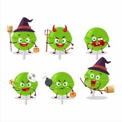 Fotobehang Halloween expression emoticons with cartoon character of sweet melon lollipop © kongvector