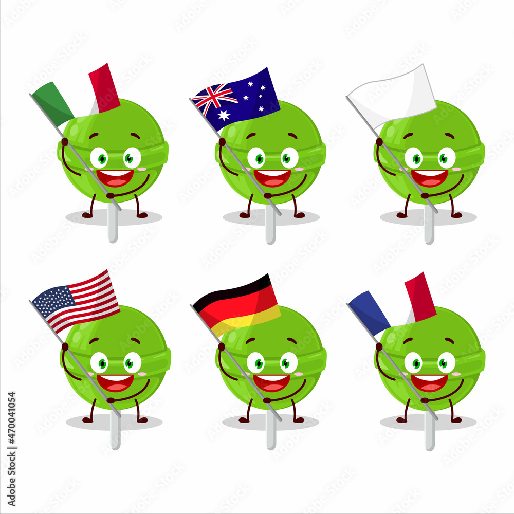 Canvas Prints Sweet melon lollipop cartoon character bring the flags of various countries