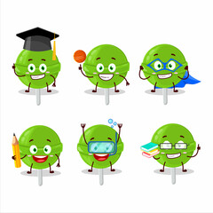 School student of sweet melon lollipop cartoon character with various expressions