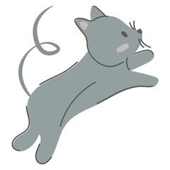 Cute gray cat. Simple and adorable gray kitten playing jumping in flat style. Funny pets vector isolated illustration close up. Childrens decoration postcard advertising design