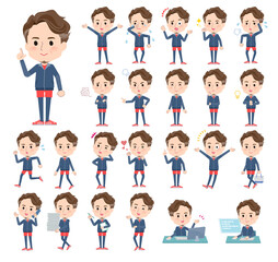 様々な感情表現をするスポーツウエアを着た中年男性のセット