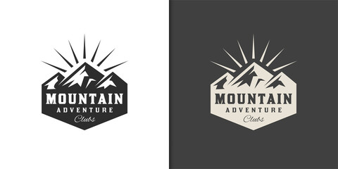 vintage mountain adventure club logos and camping resort outdoor retro vector emblem logo design